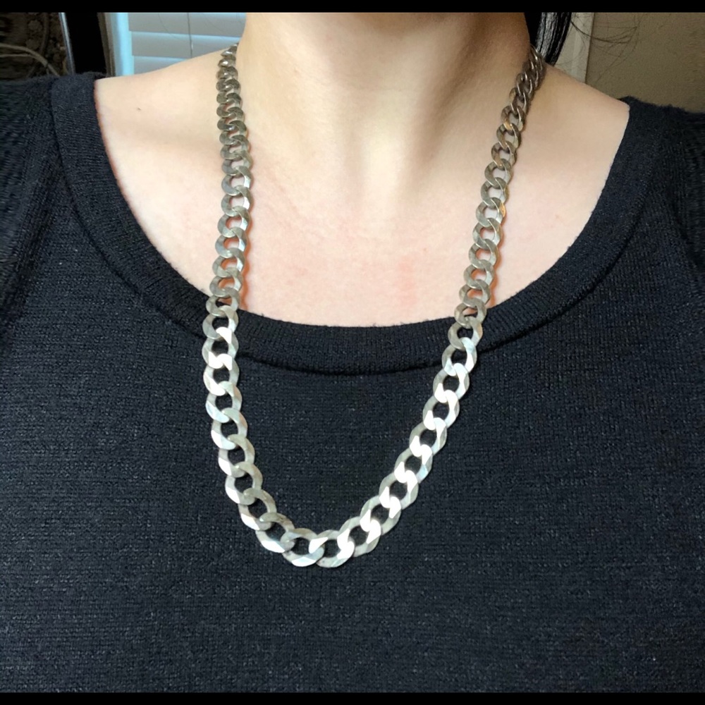 Sterling-Style Silver Curb Chain Necklace - Silver